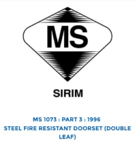 SIRIM MS 1073 Part 3 steel fire resistant doorset (double leaf)
