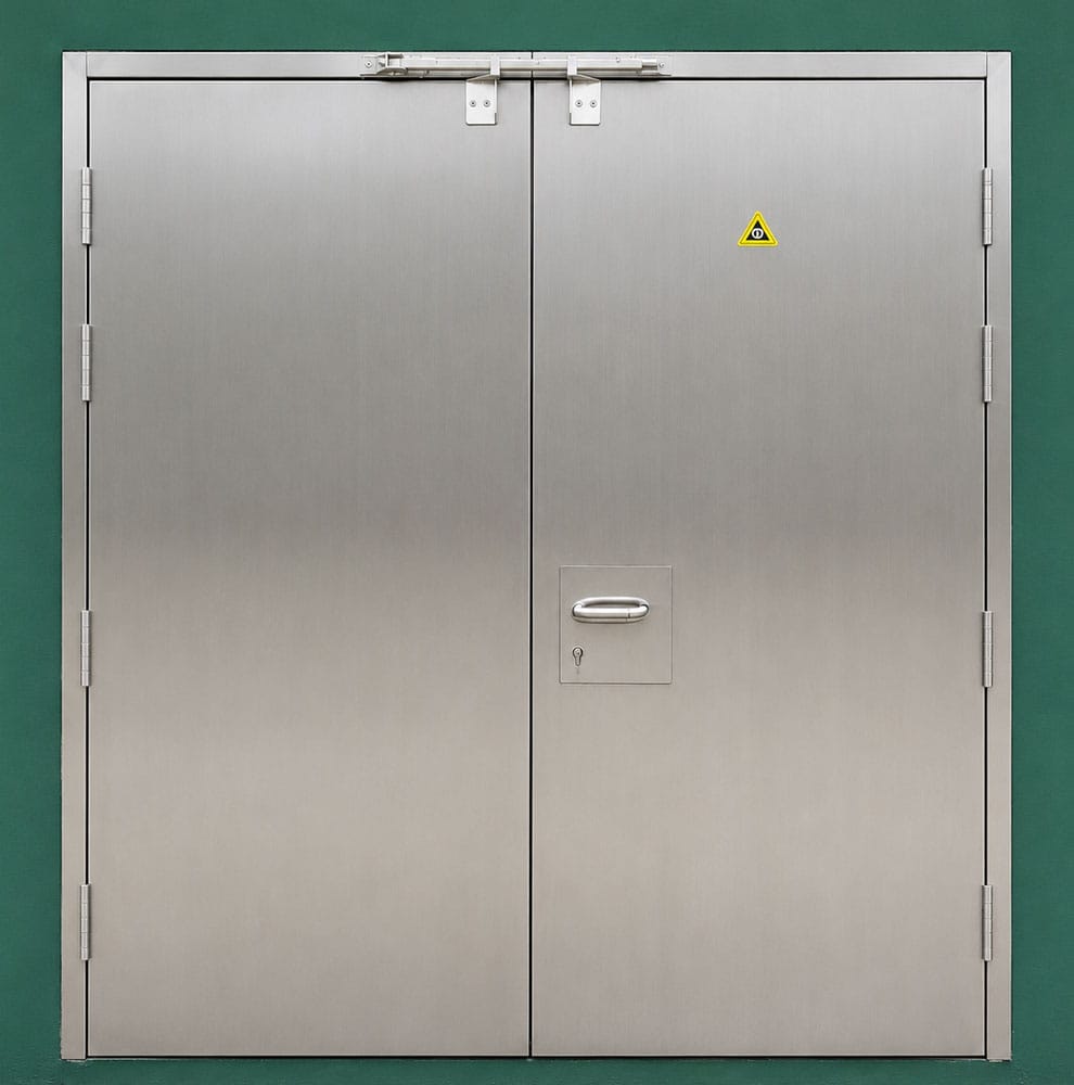 Double-leaf stainless steel doors with flush pull handle
